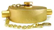 2-1/2" Cap and Chain NST - Brass Plated Cast Aluminum for Fire Hose or Hydrants