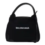 BALENCIAGA 巴黎世家 經典NAVY系列帆布牛皮飾邊手提/斜背包(XS-黑色)