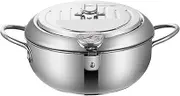 Nonstick Deep Frying Pan - Induction Cookware Deep Frying Pan | Stainless Steel Pot For Cooking | Kitchen Fryer Pot With Thermograph And Removable Lid For Fish, French Fries, Squid