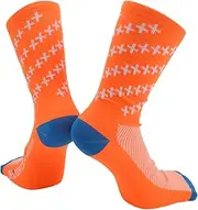 [X AUTOHAUX] Cycling Socks Sweat-Absorbent Anti-Odor Anti-Friction Outdoor Bike Socks Blue Orange Size l Neutral and Universal X-Shaped Pattern Color Matching