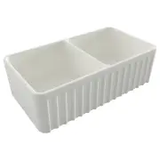Turner Hastings Novi 85x46cm Double Bowl Fireclay Sink, Matte White