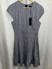 NWT Saba Grey Linen Blend Dress. Ruffle Front. Size 8.