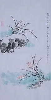 Cymbidium Orchid Rock Original Hand Painted Wall Artwork Unframed Chinese Brush Ink and Wash Watercolor Painting Drawing Decorations Decor for Office Living Room Bedroom
