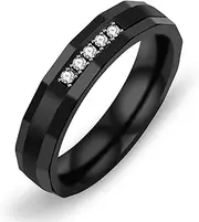 [Uloveido] Titanium Stainless Steel Rings Black Brick Pattern Wedding Band Comfort Fit Couples Rings for Men and Women Size 5-11