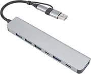 USB Type C Hub, High Speed 1 USB3.0 4 USB2.0 2 Type C Port Aluminum Alloy USB Splitter, for Laptop Tablet Phone PC, Compatible with Computers Smartphones Tablets