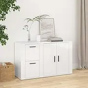Modern High Gloss White Sideboard 100x33x59.5 cm | Engineered Wood Storage Cabinet for Living Room, Dining Room, or Entryway with Ample Storage Space and Display Function