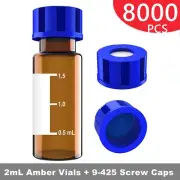 8000x Autosampler 2mL HPLC Sample Vials 9-425 Screw Cap Pre-Slit Septa Blue PTFE
