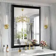 Black Bathroom Mirror, 28X36 Inch Thick Metal Framed Wall Mirrors for over Sink,