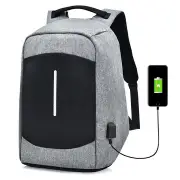 Men Canvas Multifunction Sport Bag Casual Anti Theft 17" Backpack with USB Charging Port GRAY COLOR