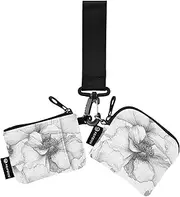 [XYMZR] Mini Zip Around Wristlet keychain Wallet Flowers White Black Art for Women Personalized Pattern Detachable Dual Pouch Wristlet Portable Wallet Phone Coin Purse, Multi-colored, One Size