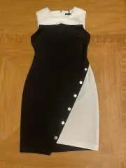 Tommy Hilfiger Dress Women 8 Ivory Black Color Block Sheath Career Cap Sleeve