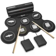 POGOLAB Electronic Drum Set 7 Pads Portable Roll Up w/ Drum Sticks/Foot Pedals
