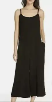 NWT Eileen Fisher Organic Cotton Lofty Gauze Cami Wide Leg Jumpsuit PL Black