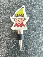 Animated Elf Ceramic Wine Bottle Stopper Santa Elf Shelf Christmas NEW
