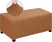 Square Foot Stool Cover, Stretch Footstool Slipcover, Luxury Velvet Pouffe Cover for Living Room Removable Washable Ottomans Stool Protector Cover,Light Coffee,M