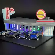 1/64 Scale Resin Model Burger Shop Parking Lot Dioramas Miniature Scene Layout