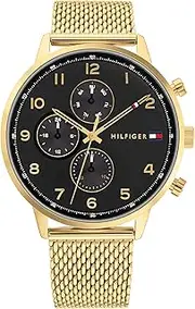 [Tommy Hilfiger] Leonard IP Thin Gold Steel Black Dial Men's Watch
