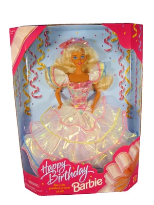 HAPPY BIRTHDAY Barbie 1995 Doll Mattel #14649 NRFB Vintage Pink Blue Yellow