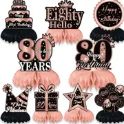 Rose Gold 80th Birthday Honeycomb Centrepieces 9pk