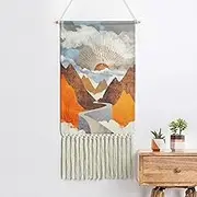 KHOYIME Bohemian Macrame Woven Sunrise Wall Hanging Tapestry with Tassel for Home Bedroom Decor