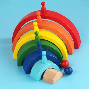 彩虹積木木製彩色玩具寶寶益智力早教親子教具兒童益智玩具【KAKA】