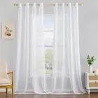 2 Panels Solid Color White Sheer Curtains 120 Inch Length Set, 10 ft Extra