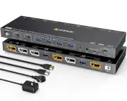 Dual Mode KVM Switch Dual Monitor USB 3.0 Displayport 1.4 2 Computers 2 Monitors