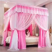 4 Poster Bed Canopy Girls Canopy for Bedroom Princess Bed Curtains Canopy Double Embroidery Lace Mosquito Net Blackout King Size Bed Canopy with Metal Bracket(Size:1.5×2m,Color:Bed Curtain)