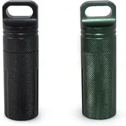 Waterproof Pill Capsule Fob Bottle, Match Seal Storage Case, SENHAI 2 Pack Aluminum Outdoor Airtight Holder Dry Containers, with 2 Locking Carabiners - Black, Green