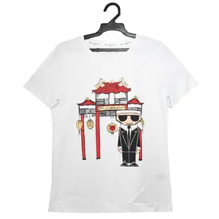 KARL LAGERFELD 塗鴉Q版卡爾牌樓圖樣棉質短T(白)