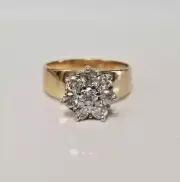 1Ct Round Cut Lab Created Diamond Cluster Engagement Ring 14K Yellow Gold Plated