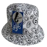 Smiley Face Kids Bucket Hat Reversible Black White Eighty Eight Brand OSFM New