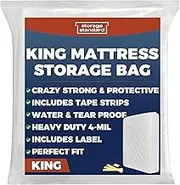 King Mattress Bags for Moving & Storage – Heavy Duty Thick 4mil Reusable Mattress Storage Bag, Waterproof Plastic Mattress Cover for Moving - Fits King Size Bed - 1 Clear Bag, 100 x 80 x 15 Inches