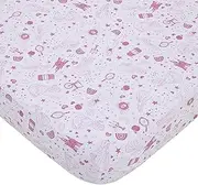 Disney Princess - Dare to Dream White & Pink Castle, Hearts & Stars Fitted Crib Sheet, Pink, White