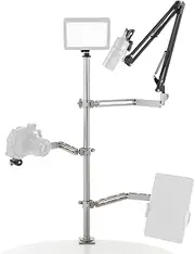 AMBITFUL Live Broadcast Boom Arm, Desktop Camera Mount, Webcam Mount, Microphone Boom, Laptop Stand for Webcam, Camera, Laptop, LED Light, Podcasting