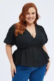 Black Peplum Top Short Sleeve