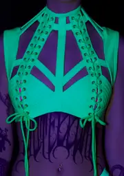 [Club Exx] Rude Awakening Harness Bra Top - Glow In The Dark