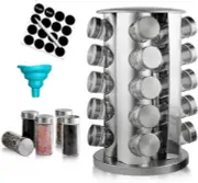 Revolving Spice Rack with 20 Jars, Rotating Spice Rack Organizer with Labels, Po