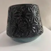 Hand Painted Ceramic Planter—Star Pattern—Green/Black Speckled With White