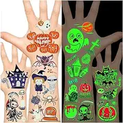Glow in Dark Halloween Party Favors for Kids, Halloween Tattoos for Kids, Fake Tattoos Halloween Face Stickers Halloween Birthday Party Supplies Decorations Games Halloween Egg Hunt