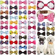 Reginary 50 Pieces Dog Bow Ties Pet Collar Bow Puppy Collar Attachment with Rubber Bands for Small Medium Cat Pet Grooming Charms Accessories Wedding Birthday Occasion