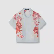 Versace Kids Boy's Blue Silk De La Mer Barocco Trim Button-Up Shirt Size 8A