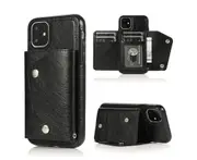 Case for iPhone 11, Leather Wallet Case With Card Pockets Back Flip Shockproof Cover Case-Black