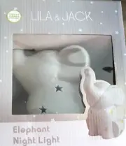 New Lila & Jack White Cordless Ceramic Elephant Night Light