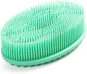 GoWorth 100% Silicone Face & Body Bath & Shower Loofah Brush - Soft Scrub Skin Exfoliation - Cellulite Treatment - Massaging Brush - Long Bristle (Green)