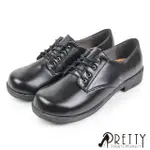 【PRETTY】女學生鞋 學生皮鞋 小皮鞋 低跟 圓頭 綁帶 學院風 台灣製(黑色)