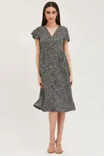 Geo Print Pocket Front Button Midi Dress - Size 10, Women's Midi Dress