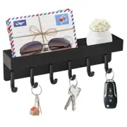 Magnetic Key Holder Wall Mount, Compact Metal Key Rack with Tray, 6 Black