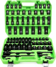 SWANLAKE 1/2" Drive Impact Socket Set, 66-Piece Standard SAE (3/8"-1-1/4") and Metric (8-24mm) Size, 6 Point, Cr-V, 1/2-Inch Drive Ratchet Handle, Dri