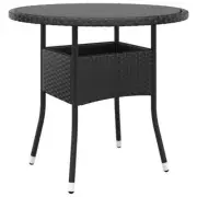 Garden Table 80x75cm Tempered Glass Wicker Rattan Black Bistro Dining Outdoor...